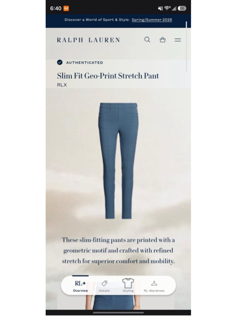 RLX Ralph Lauren Golf Pants Women's Size 4 Blue Diamond Print Stretch - Picture 6 of 13